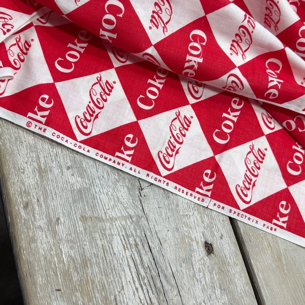Vintage Spectrix Coca-Cola Logo Fabric. Red White | Licensed Cotton | 4 yds 80’s